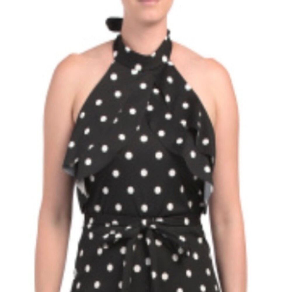 BEBE Made In USA Polka Dot Ruffle Jumpsuit